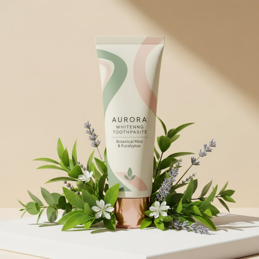 Botanical toothpaste with leaves